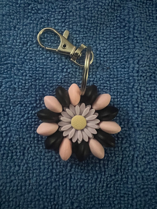 Pink and Black flower key chain